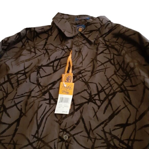 Franky Max Button Front Flocked Shirt Bamboo Leaf Print Brown Espresso 2XL - Picture 3 of 6